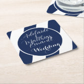 Elegante nautische gestreepte bruiloft - marinebla kartonnen onderzetters (Schuin)