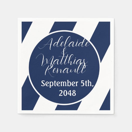 Elegante nautische gestreepte bruiloft - marinebla servet (Voorkant)