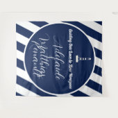 Elegante nautische gestreepte bruiloft - marinebla wandkleed (Voorkant (horizontaal))