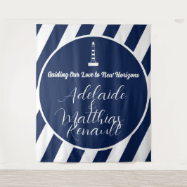 Elegante nautische gestreepte bruiloft - marinebla wandkleed