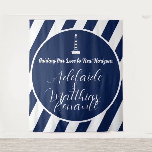 Elegante nautische gestreepte bruiloft - marinebla wandkleed (Voorkant)