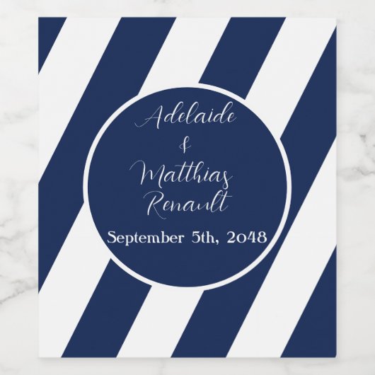 Elegante nautische gestreepte bruiloft - marinebla wijn etiket (Enkel label)