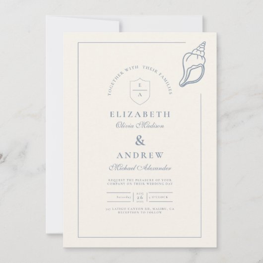 Elegante nautische hand getrokken bruiloft kaart (Voorkant)