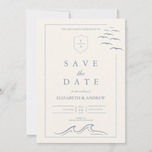 Elegante nautische hand getrokken bruiloft save the date (Voorkant)