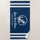 Elegante nautische marine blauw aangepaste boot na strandlaken (Voorkant)