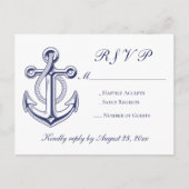 Elegante Nautische Marine Blauw Anker Bruiloft RSV Uitnodiging Briefkaart (Voorkant)