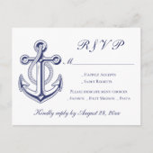 Elegante Nautische Marine Blauw Anker Bruiloft RSV Uitnodiging Briefkaart (Voorkant)