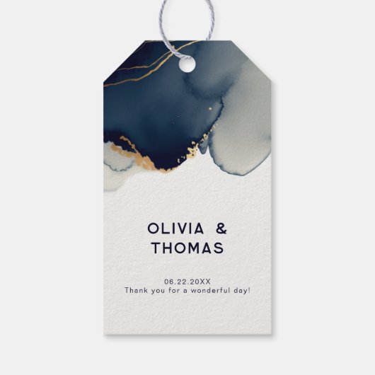 Elegante nautische marine blauw strand bruiloft da cadeaulabel (Achterkant)