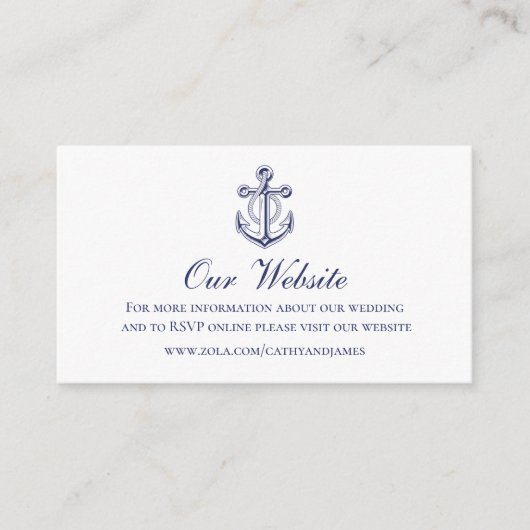 Elegante nautische marine blauwe anker bruiloft we informatiekaartje (Voorkant)