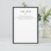 Elegante nautische marine blauwe bruiloft details RSVP kaartje (Staand voorkant)