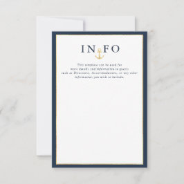 Elegante nautische marine blauwe bruiloft details RSVP kaartje