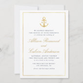 Elegante nautische marine blauwe bruiloft uitnodig kaart (Voorkant)