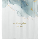 Elegante nautische stoffige blauwe gouden paar bru douchegordijn (Voorkant)