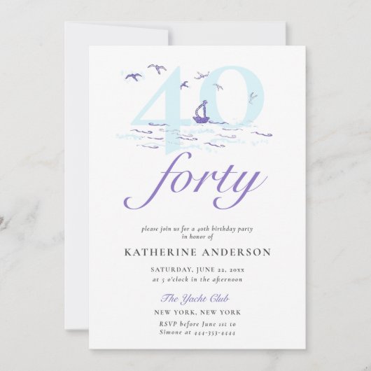 Elegante nautische strepen Boot Ocean 40th Verjaar Kaart (Voorkant)