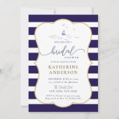 Elegante Nautische Stripes Boot Modern Vrijgezelle Kaart (Voorkant)