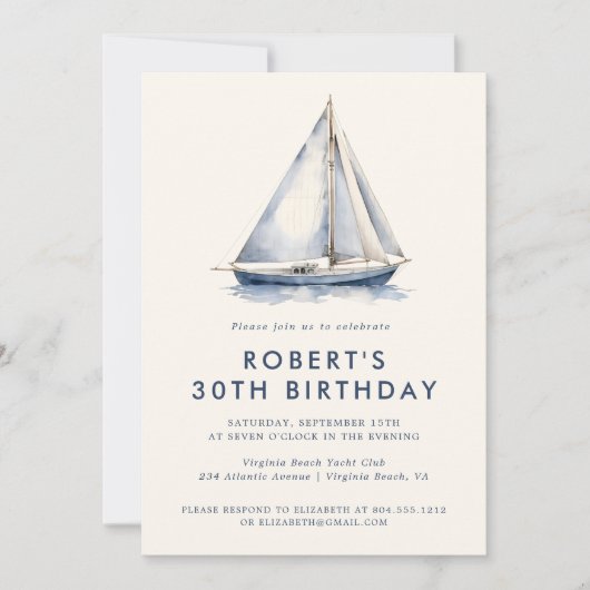 Elegante nautische zeilboot volwassen party uitnod kaart (Voorkant)