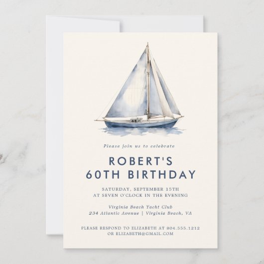 Elegante nautische zeilboot volwassen party uitnod kaart (Voorkant)