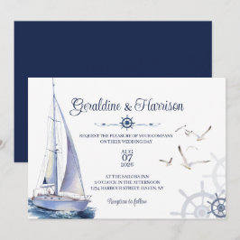 Elegante nautische zeilbruiloft kaart