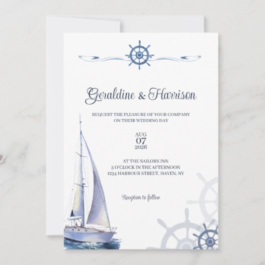 Elegante nautische zeilbruiloft kaart (Voorkant)