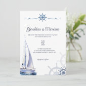 Elegante nautische zeilbruiloft kaart (Staand voorkant)