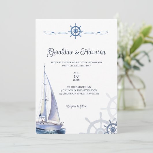 Elegante nautische zeilbruiloft kaart (Staand voorkant)
