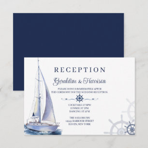 Elegante nautische zeilbruiloft Ontvangstkaarten Kaart