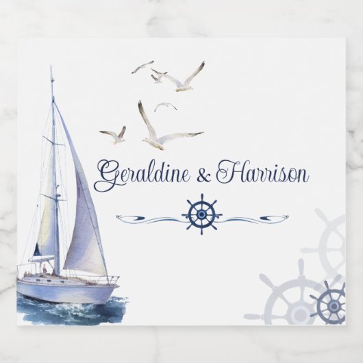 Elegante nautische zeilbruiloft sparkling wijnetiket (Enkel label)
