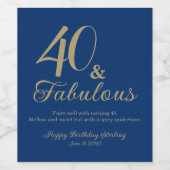 Elegante Navy 40 en Fabulous Verjaardagsfeest Wijn Etiket (Enkel label)