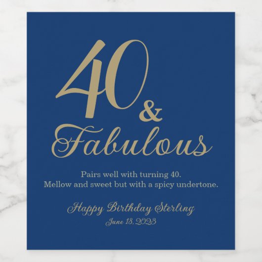 Elegante Navy 40 en Fabulous Verjaardagsfeest Wijn Etiket (Enkel label)