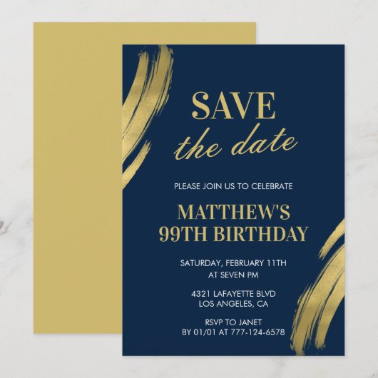 Elegante Navy 99e verjaardag Save the date Kaart (Voorkant / Achterkant)