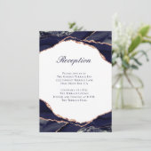 Elegante Navy Agaat Roos Gouden Bruiloft Receptie Informatiekaartje (Staand voorkant)