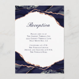 Elegante Navy Agaat Roos Gouden Bruiloft Receptie Informatiekaartje