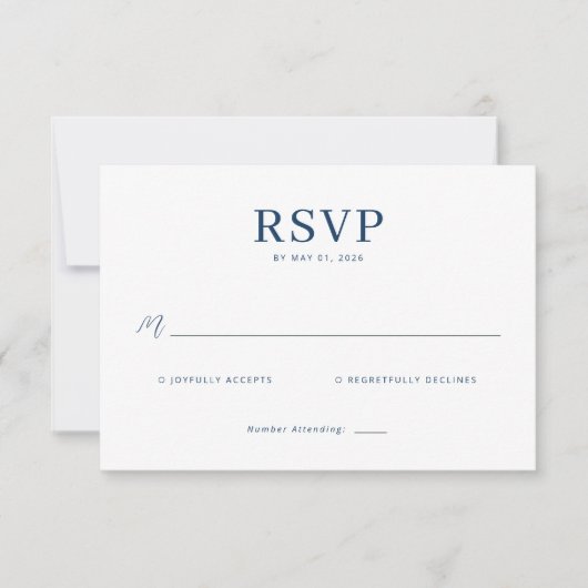 Elegante Navy-antwoordkaart RSVP Kaartje (Voorkant)
