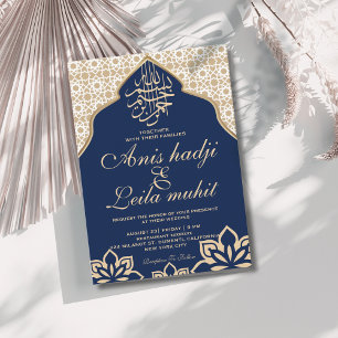 Elegante Navy Arabisch Oosterse gouden bruiloft Kaart