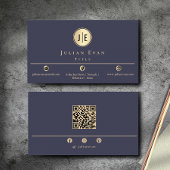 Elegante Navy Blauw en Goud Glanzende Cirkel Monog Visitekaartje