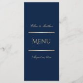 Elegante Navy Blauw en Gouden Bruiloft Receptie Menu (Voorkant)