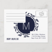 Elegante Navy Blauw en Wit Bloemen RSVP Briefkaart (Achterkant)