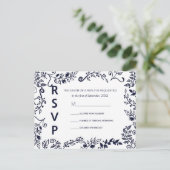 Elegante Navy Blauw en Wit Bloemen RSVP Briefkaart (Staand voorkant)