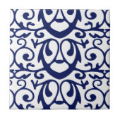 Elegante Navy Blauw en Wit Patroon Keramische Tege Tegeltje (Voorkant)