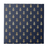 Elegante Navy Blauw Gouden Ananas Tegeltje (Voorkant)