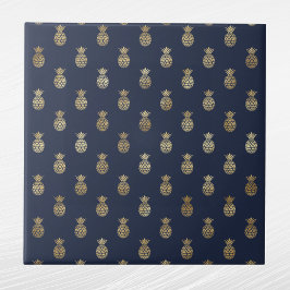 Elegante Navy Blauw Gouden Ananas Tegeltje