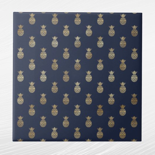 Elegante Navy Blauw Gouden Ananas Tegeltje