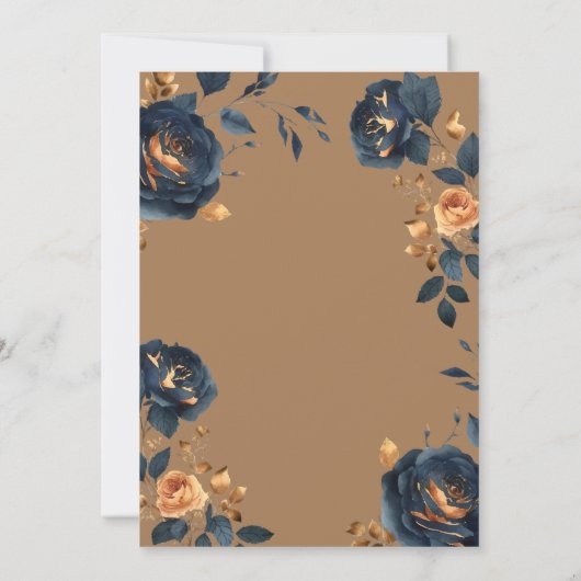 Elegante Navy Blauw Gouden Bloemen Save The Date (Achterkant)
