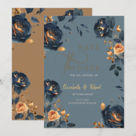 Elegante Navy Blauw Gouden Bloemen Save The Date