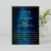 Elegante Navy Blauw & Gouden Bruiloft Fairy Lights Folie Uitnodiging (Staand Voorkant)