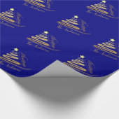 Elegante Navy Blauw Gouden Folie Kerstboom Cadeaupapier (Hoek)