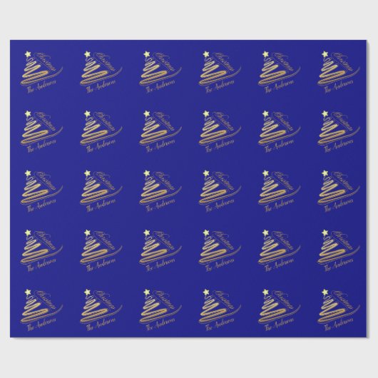 Elegante Navy Blauw Gouden Folie Kerstboom Cadeaupapier (Vlak)
