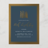 Elegante Navy Blauw & Gouden Kaarsen 70e Verjaarda Uitnodiging Briefkaart (Voorkant)