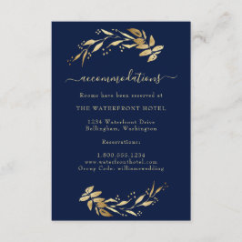 Elegante Navy Blauw Gouden Trouwaccommodaties Informatiekaartje