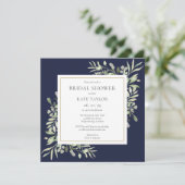 Elegante Navy Blauw Groene Trouw Bruidsfeest Kaart (Staand voorkant)